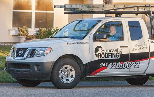 Suncastle Roofing service truck for an inspection appointment